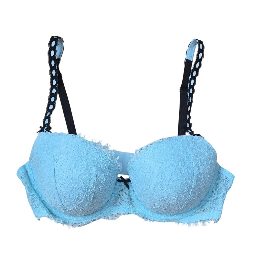 Victoria's Secret Dream Angels Bra Lined Demi 34D Light Blue Lace Coquette Fairy